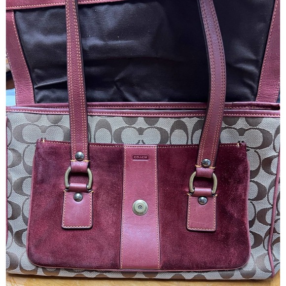 Coach Special Edition 2004 Brown Signature C Burgundy Suede Leather Satchel 7065 - Picture 3 of 10